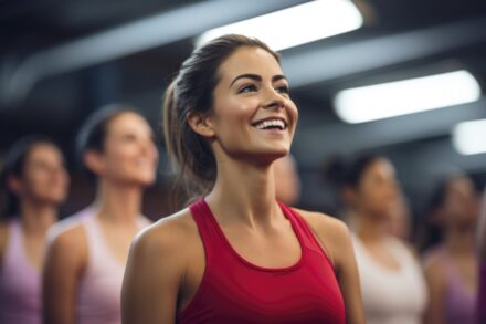 femme souriante pendant son cours de fitness